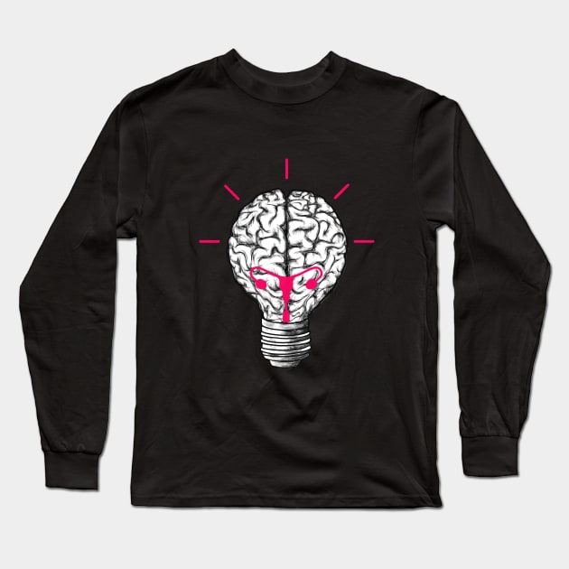 Light bulb brain, female crative idea, female power, pink Long Sleeve T-Shirt by Collagedream